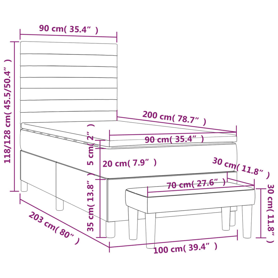 Boxspring Met Matras Stof Zwart 90 x 200 cm Horizontale strepen