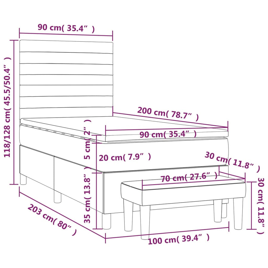 Boxspring met matras stof donkerbruin 90x200 cm 90 x 200 cm Donkerbruin
