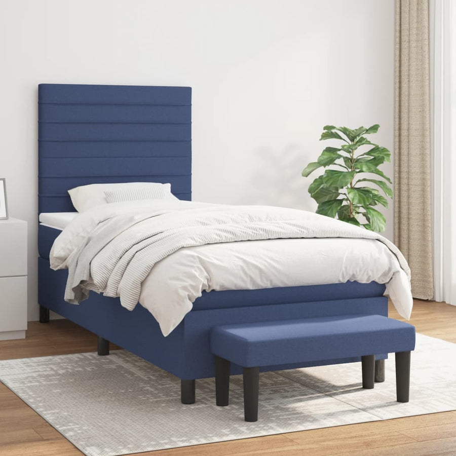 Boxspring Met Matras Stof Blauw 90 x 200 cm Horizontale strepen