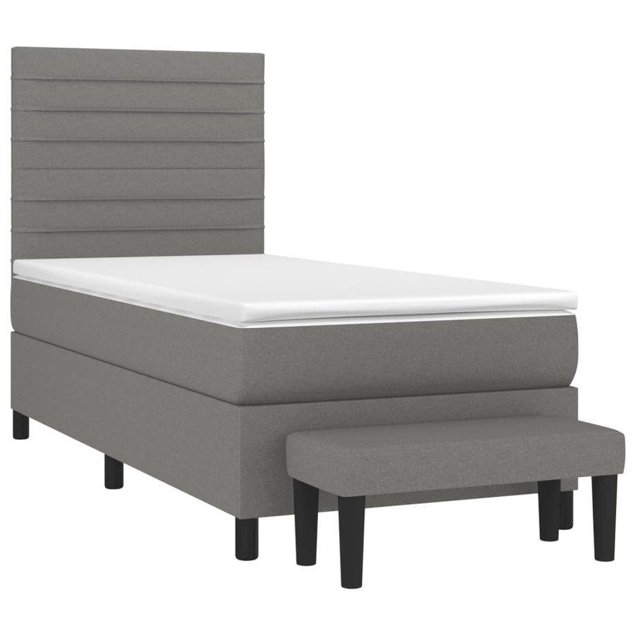 Boxspring Met Matras Stof Donkergrijs 100 x 200 cm Horizontale strepen