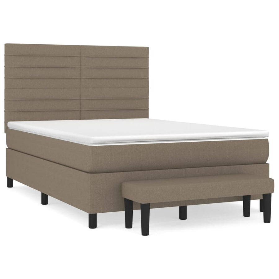 Boxspring Met Matras Stof Taupe 140 x 200 cm Horizontale strepen