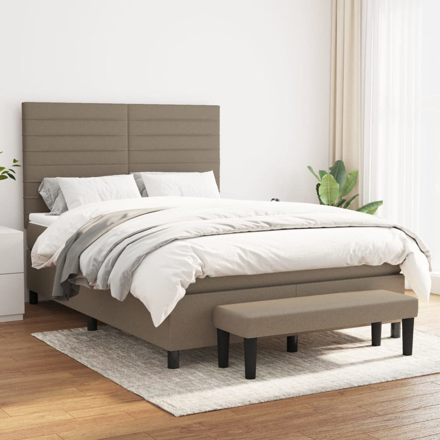 Boxspring Met Matras Stof Taupe 140 x 200 cm Horizontale strepen