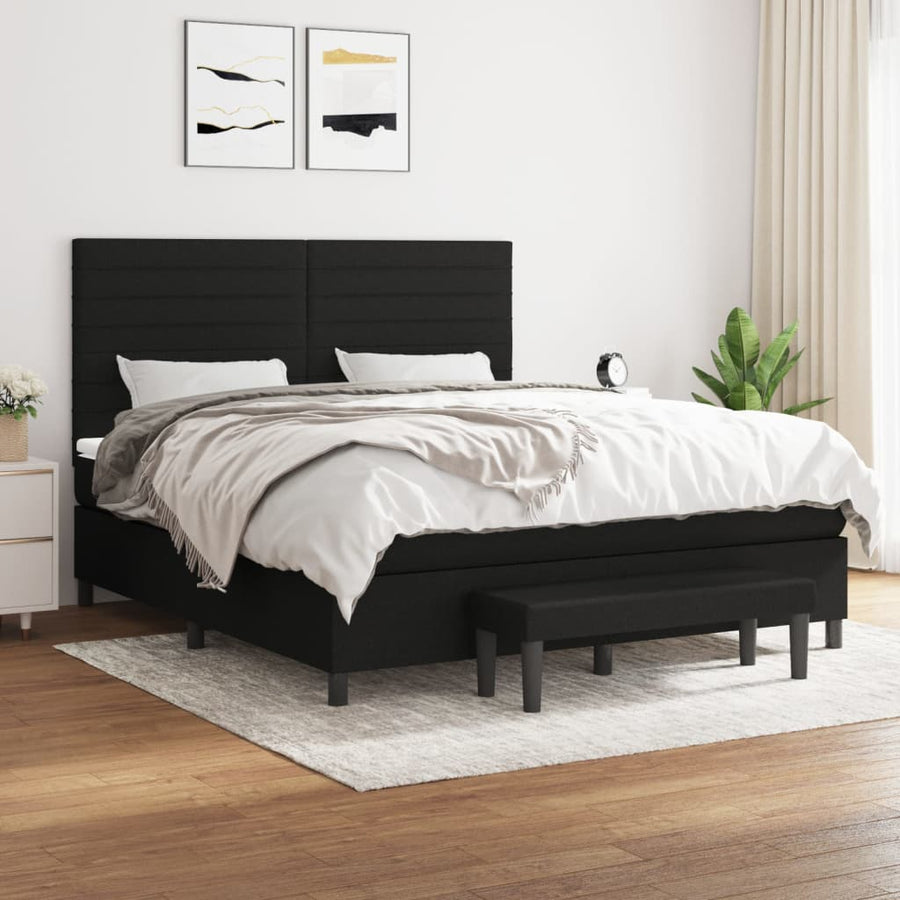 Boxspring Met Matras Stof Zwart 160 x 200 cm Horizontale strepen
