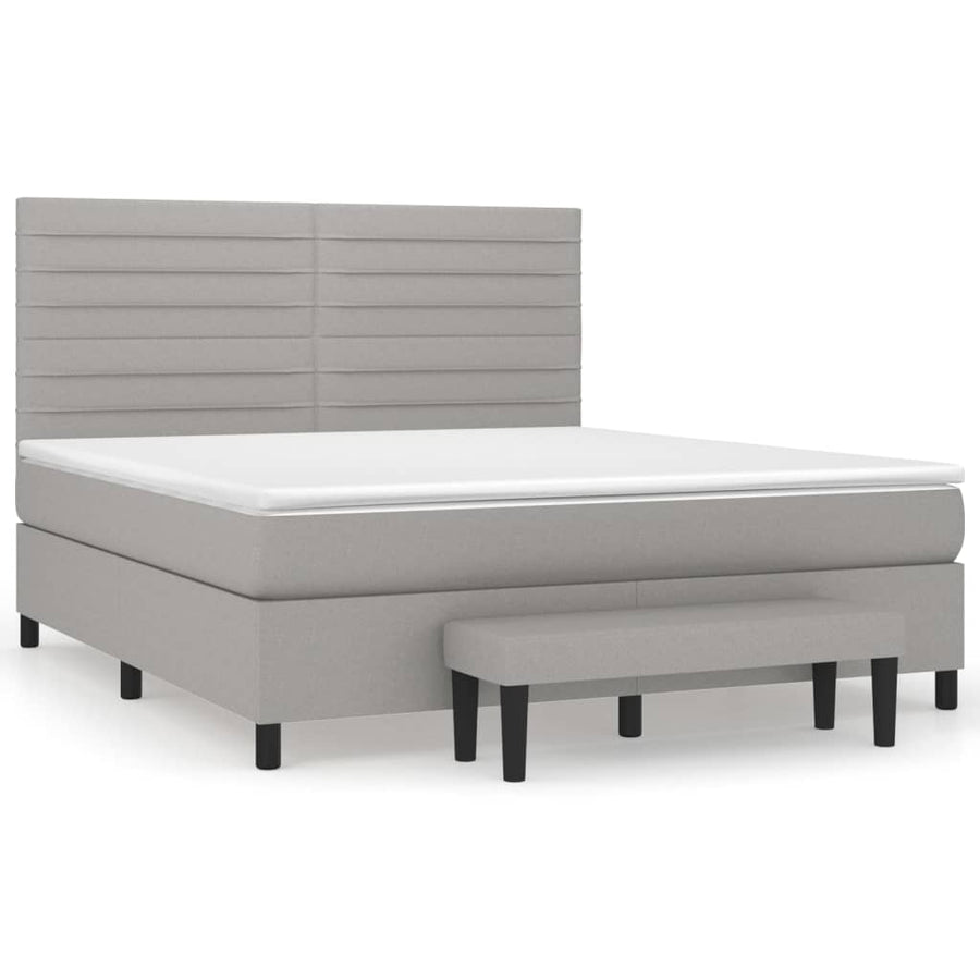 Boxspring Met Matras Stof Lichtgrijs 180 x 200 cm Horizontale strepen