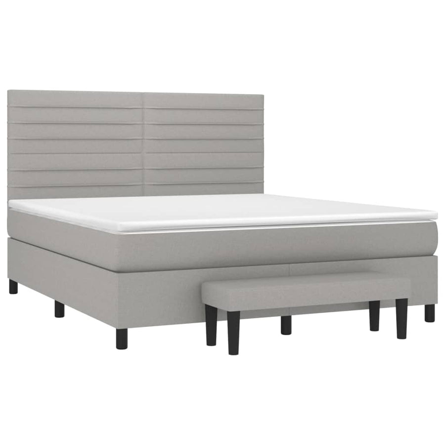 Boxspring Met Matras Stof Lichtgrijs 180 x 200 cm Horizontale strepen
