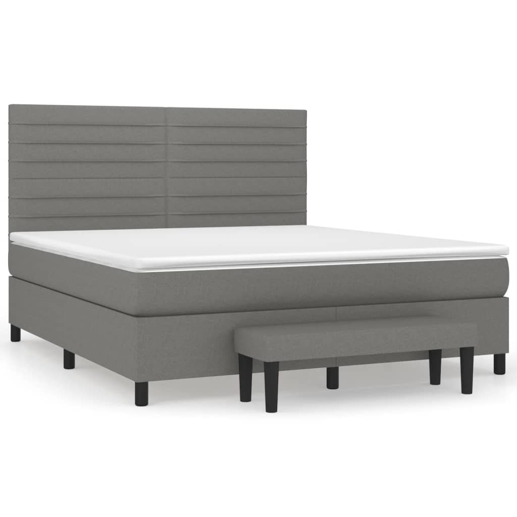 Boxspring Met Matras Stof Donkergrijs 180 x 200 cm Horizontale strepen