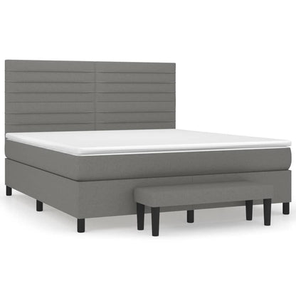 Boxspring Met Matras Stof Donkergrijs 180 x 200 cm Horizontale strepen