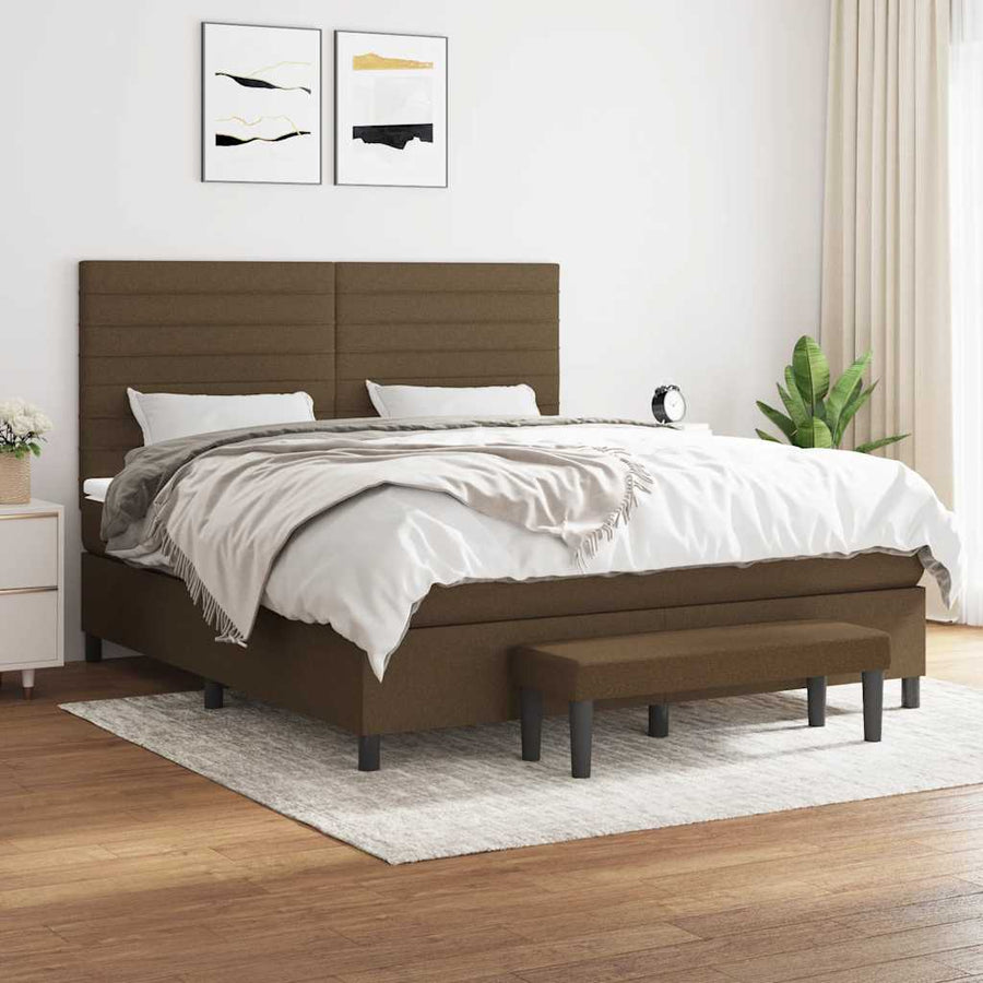 Boxspring Met Matras Stof 180 x 200 cm Donkerbruin