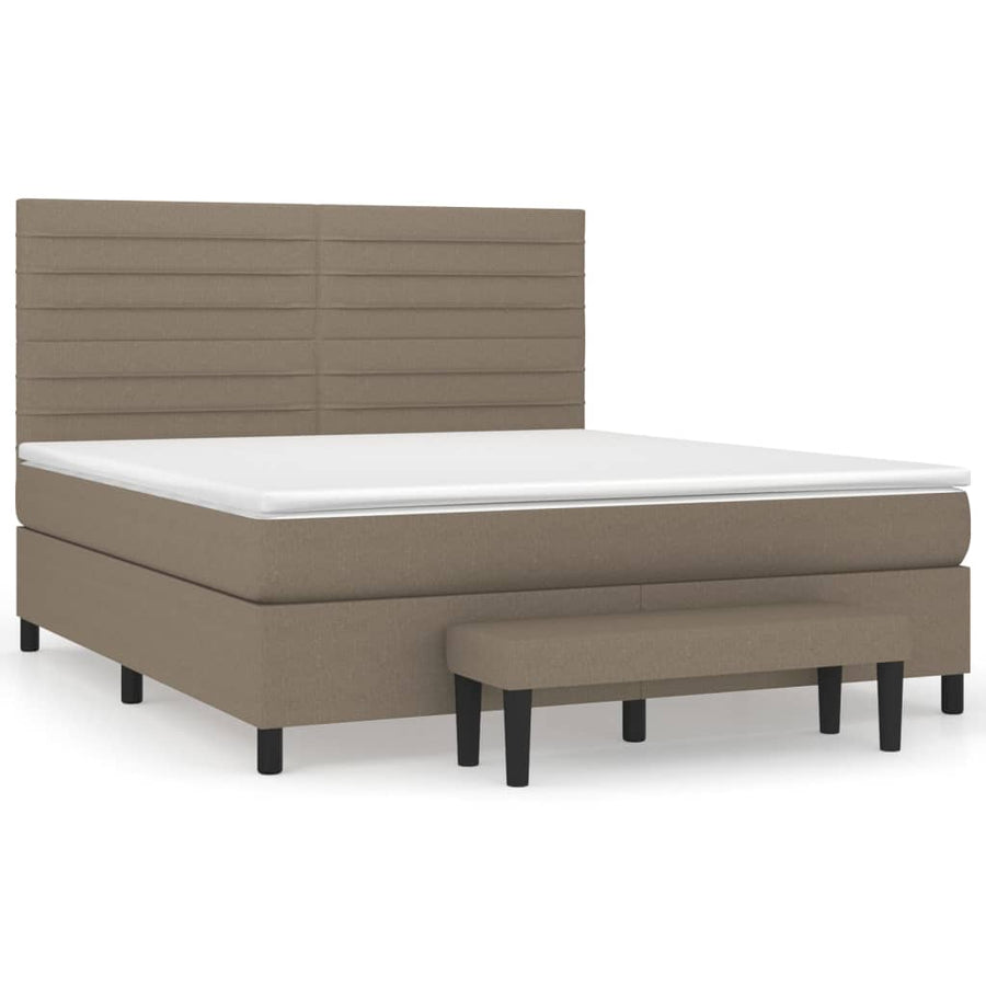 Boxspring Met Matras Stof Taupe 180 x 200 cm Horizontale strepen