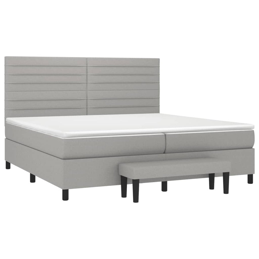 Boxspring Met Matras Stof Lichtgrijs 200 x 200 cm Horizontale strepen