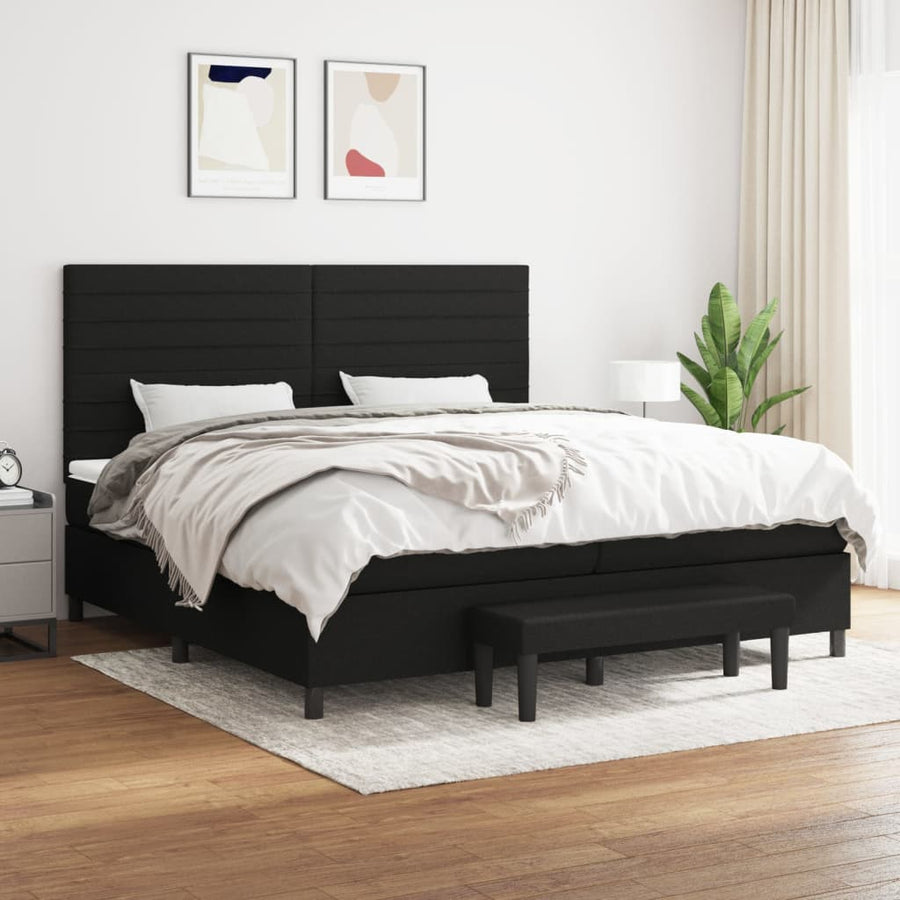 Boxspring Met Matras Stof Zwart 200 x 200 cm Horizontale strepen