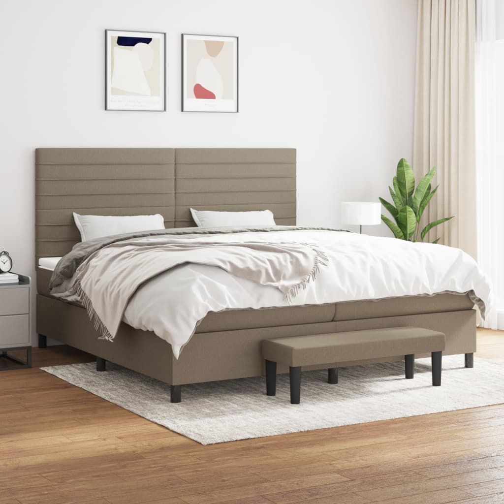 Boxspring Met Matras Stof Taupe 200 x 200 cm Horizontale strepen