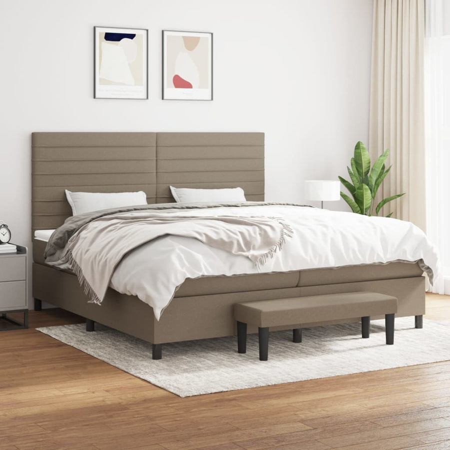 Boxspring Met Matras Stof Taupe 200 x 200 cm Horizontale strepen