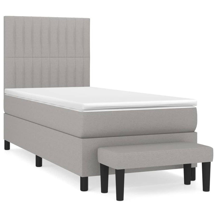 Boxspring Met Matras Stof Lichtgrijs 80 x 200 cm Verticale strepen