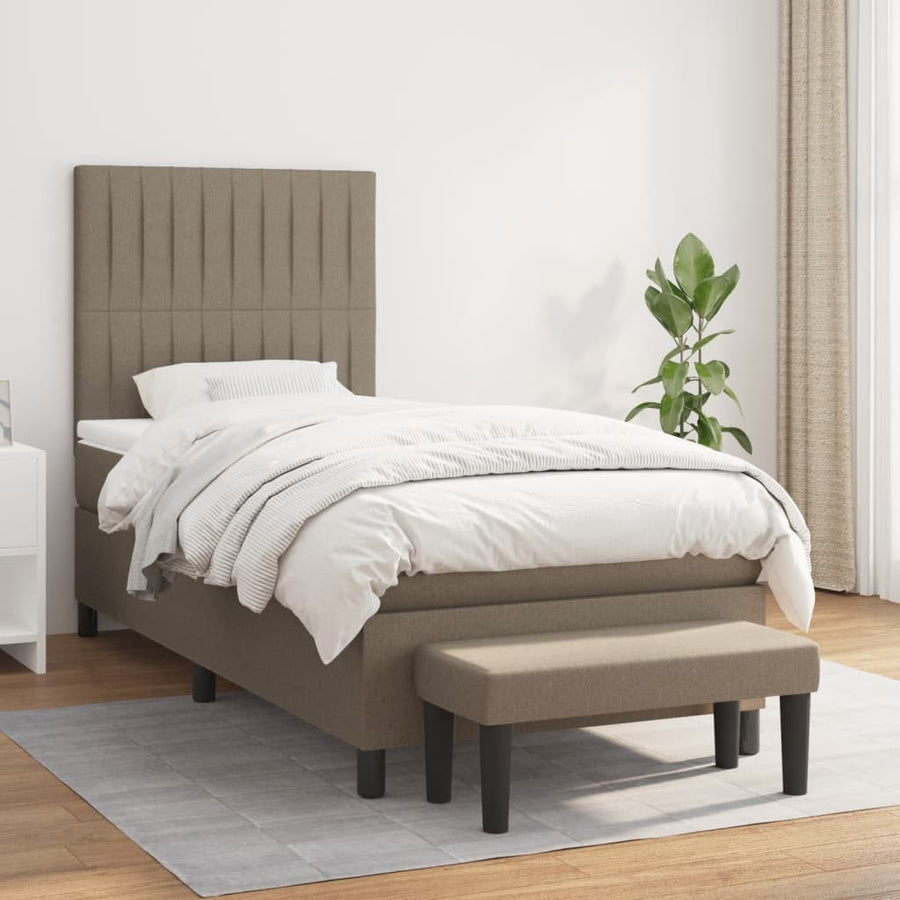 Boxspring Met Matras Stof Taupe 80 x 200 cm Verticale strepen
