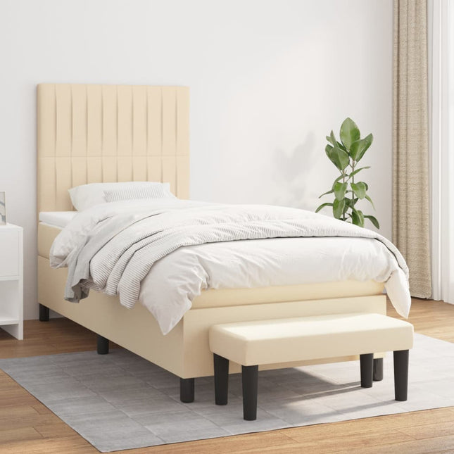 Boxspring Met Matras Stof Kleurig Crème 80 x 200 cm Verticale strepen