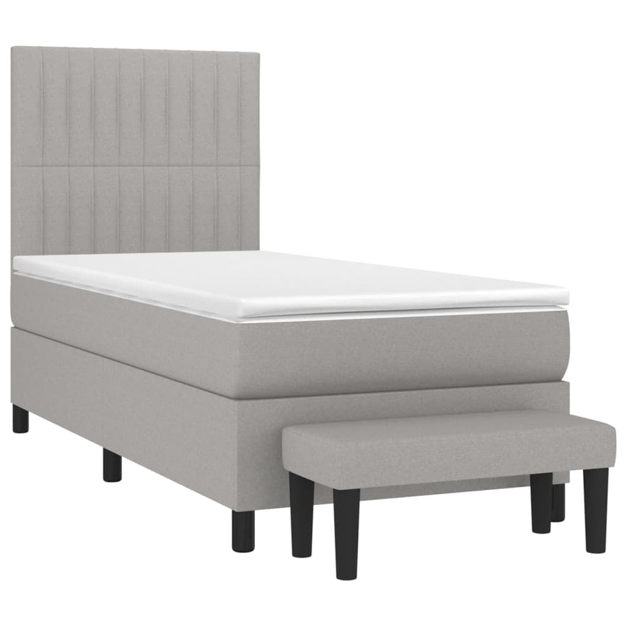 Boxspring Met Matras Stof Lichtgrijs 90 x 190 cm Verticale strepen