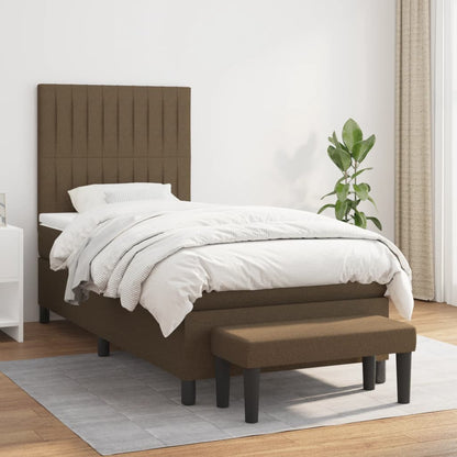 Boxspring Met Matras Stof Donkerbruin 90 x 190 cm Verticale strepen