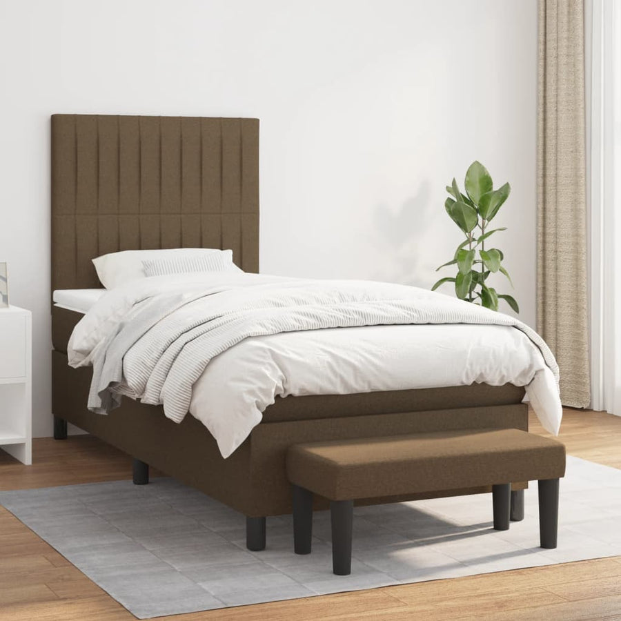 Boxspring Met Matras Stof Donkerbruin 90 x 190 cm Verticale strepen