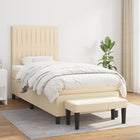 Box spring with fabric cream-coloured mattress 90x190 cm