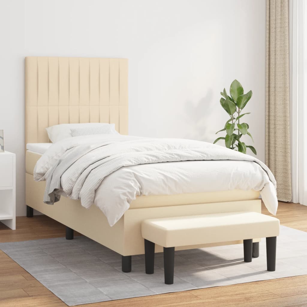 Boxspring Met Matras Stof Kleurig Crème 90 x 190 cm Verticale strepen