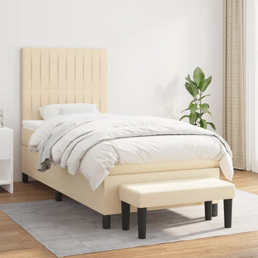 Boxspring Met Matras Stof Kleurig Crème 90 x 190 cm Verticale strepen
