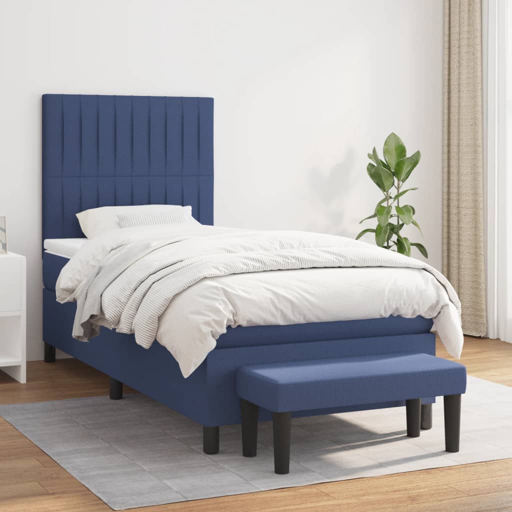 Boxspring Met Matras Stof Blauw 90 x 190 cm Verticale strepen