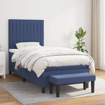 Boxspring Met Matras Stof Blauw 90 x 190 cm Verticale strepen