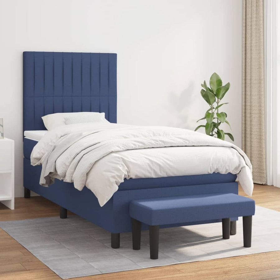 Boxspring Met Matras Stof Blauw 90 x 190 cm Verticale strepen