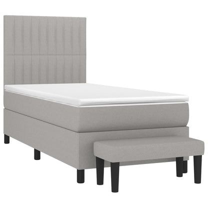 Boxspring Met Matras Stof Lichtgrijs 90 x 200 cm Verticale strepen