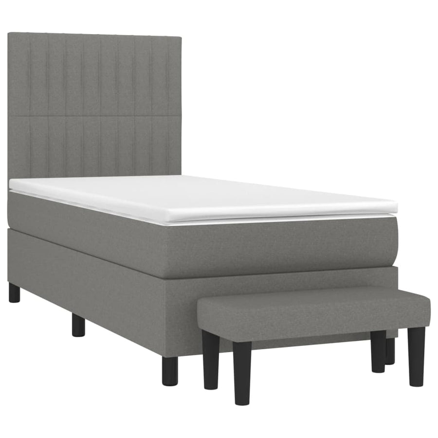 Boxspring Met Matras Stof Donkergrijs 90 x 200 cm Verticale strepen