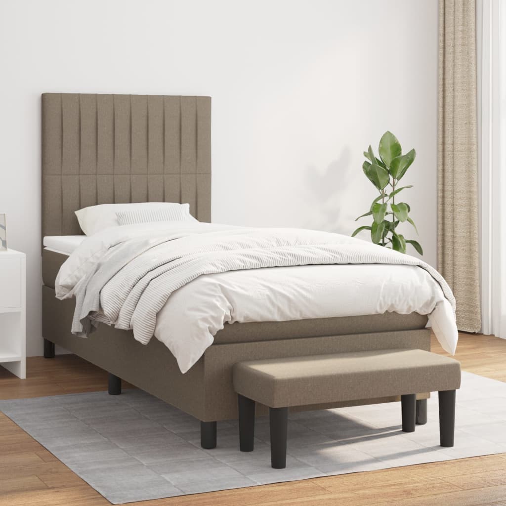 Boxspring Met Matras Stof Taupe 90 x 200 cm Verticale strepen