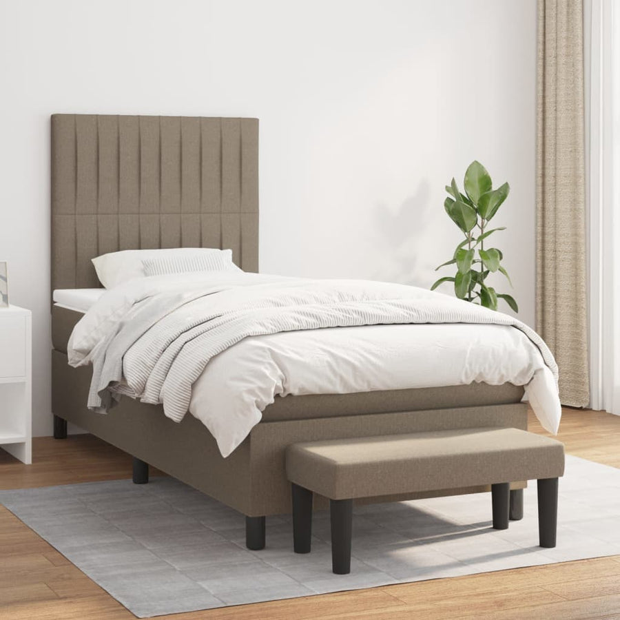 Boxspring Met Matras Stof Taupe 90 x 200 cm Verticale strepen