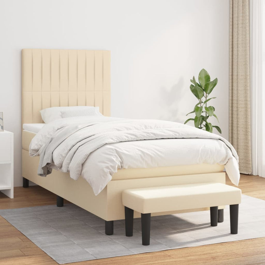 Boxspring Met Matras Stof Kleurig Crème 90 x 200 cm Verticale strepen