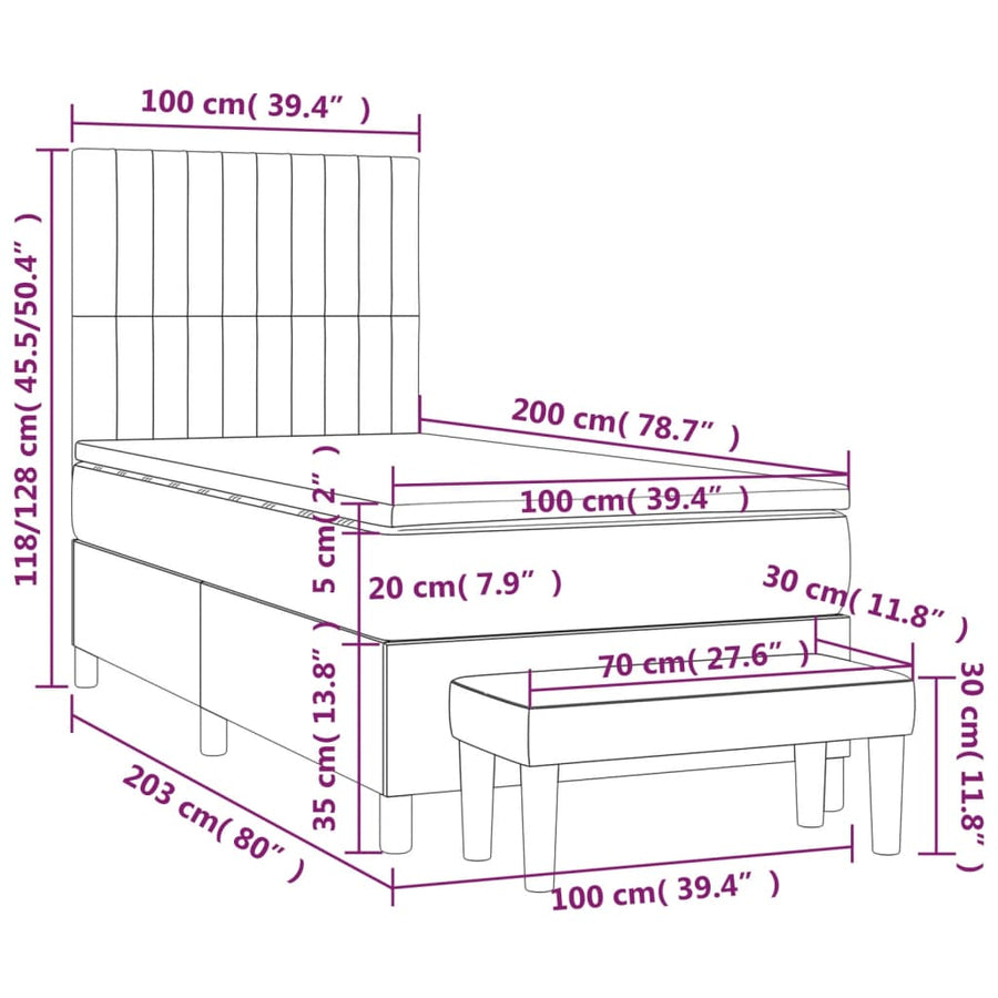 Boxspring Met Matras Stof Donkergrijs 100 x 200 cm Verticale strepen