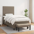 Boxspring Met Matras Stof Taupe 100 x 200 cm Verticale strepen