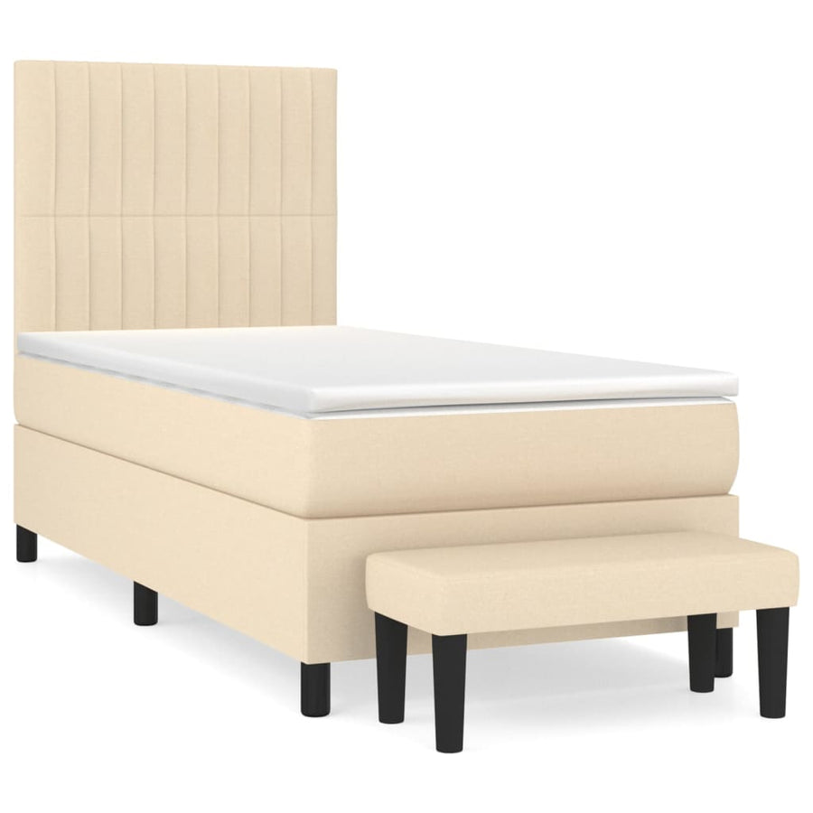 Boxspring Met Matras Stof Crèmekleurig 100X200 Cm Crème 100 x 200 cm Verticale strepen
