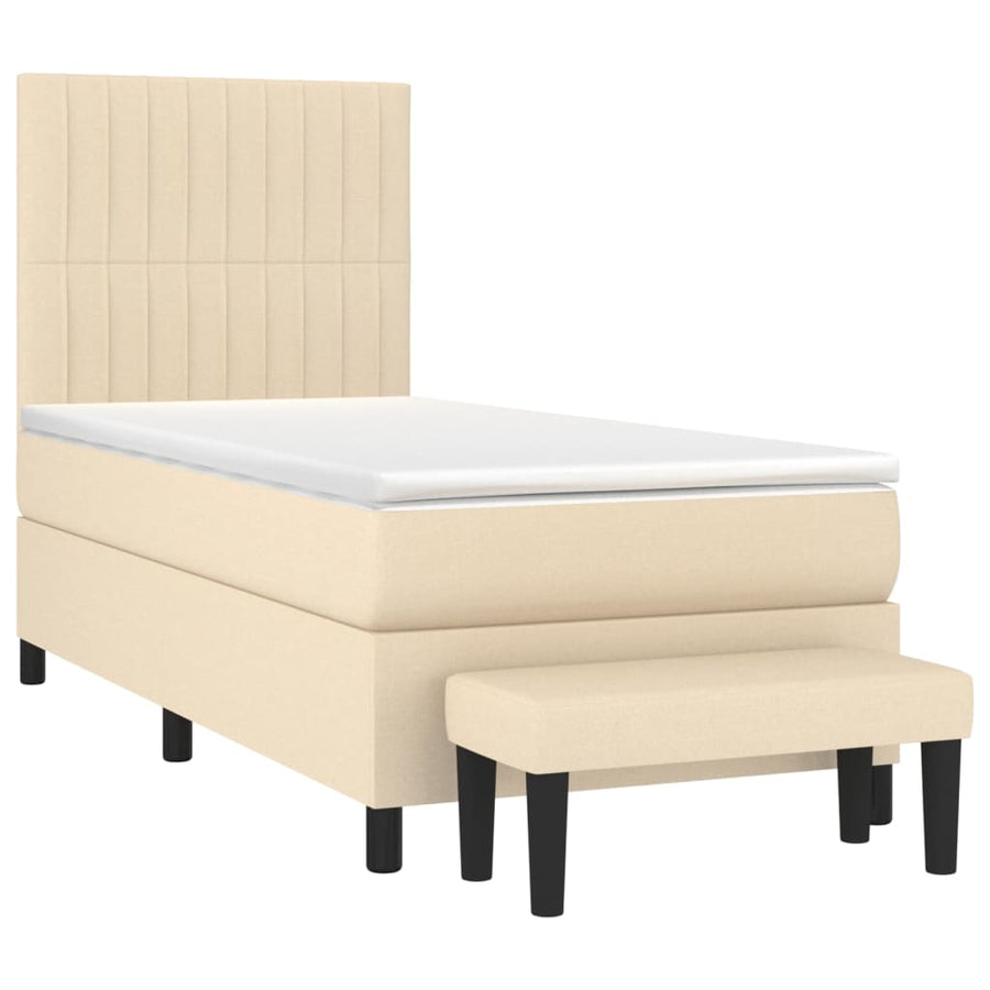 Boxspring Met Matras Stof Crèmekleurig 100X200 Cm Crème 100 x 200 cm Verticale strepen