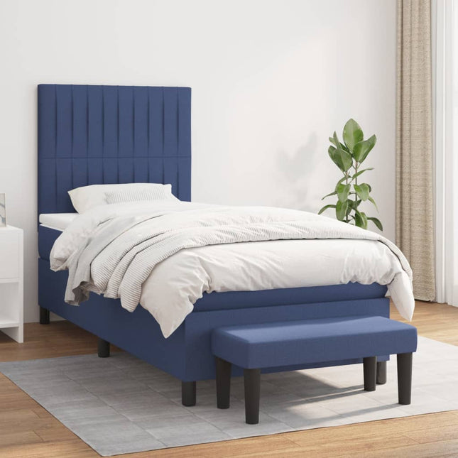 Boxspring Met Matras Stof Blauw 100 x 200 cm Verticale strepen