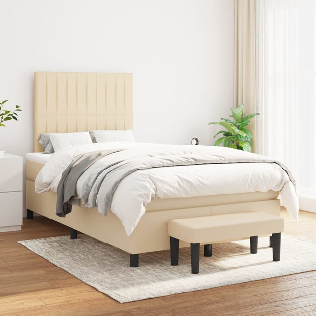 Boxspring Met Matras Stof Crèmekleurig 120X200 Cm Crème 120 x 200 cm Verticale strepen