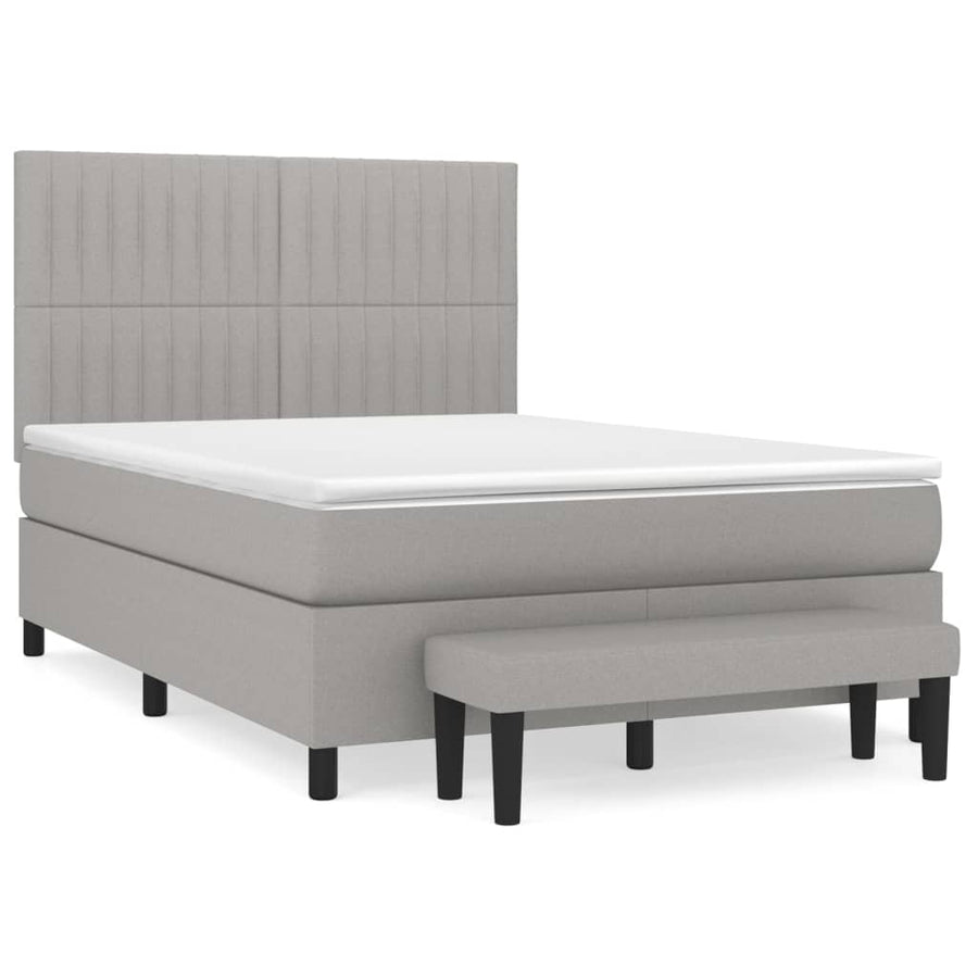 Boxspring Met Matras Stof Lichtgrijs 140 x 190 cm Verticale strepen
