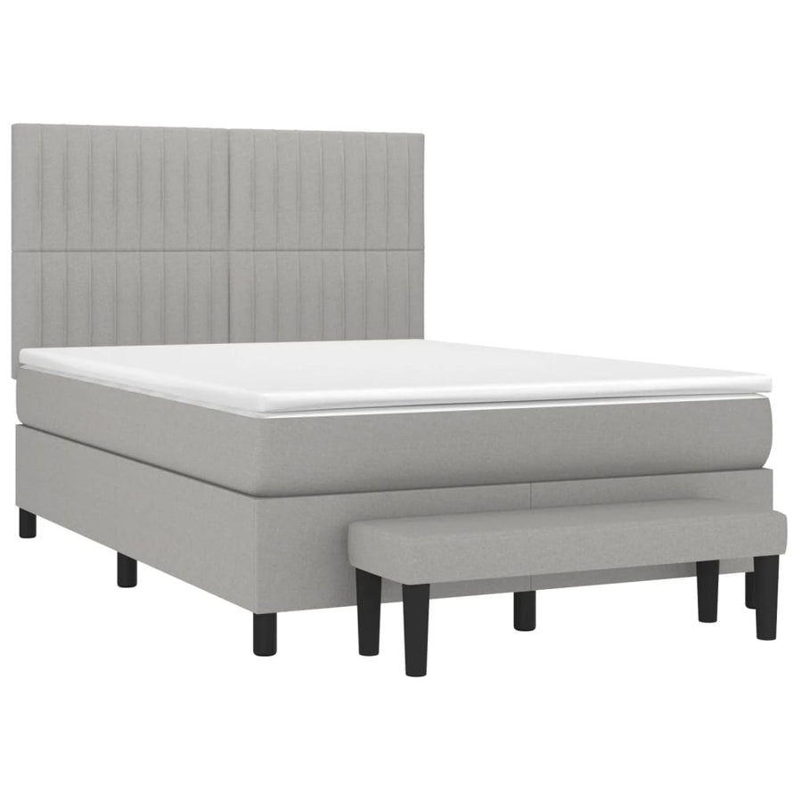 Boxspring Met Matras Stof Lichtgrijs 140 x 190 cm Verticale strepen