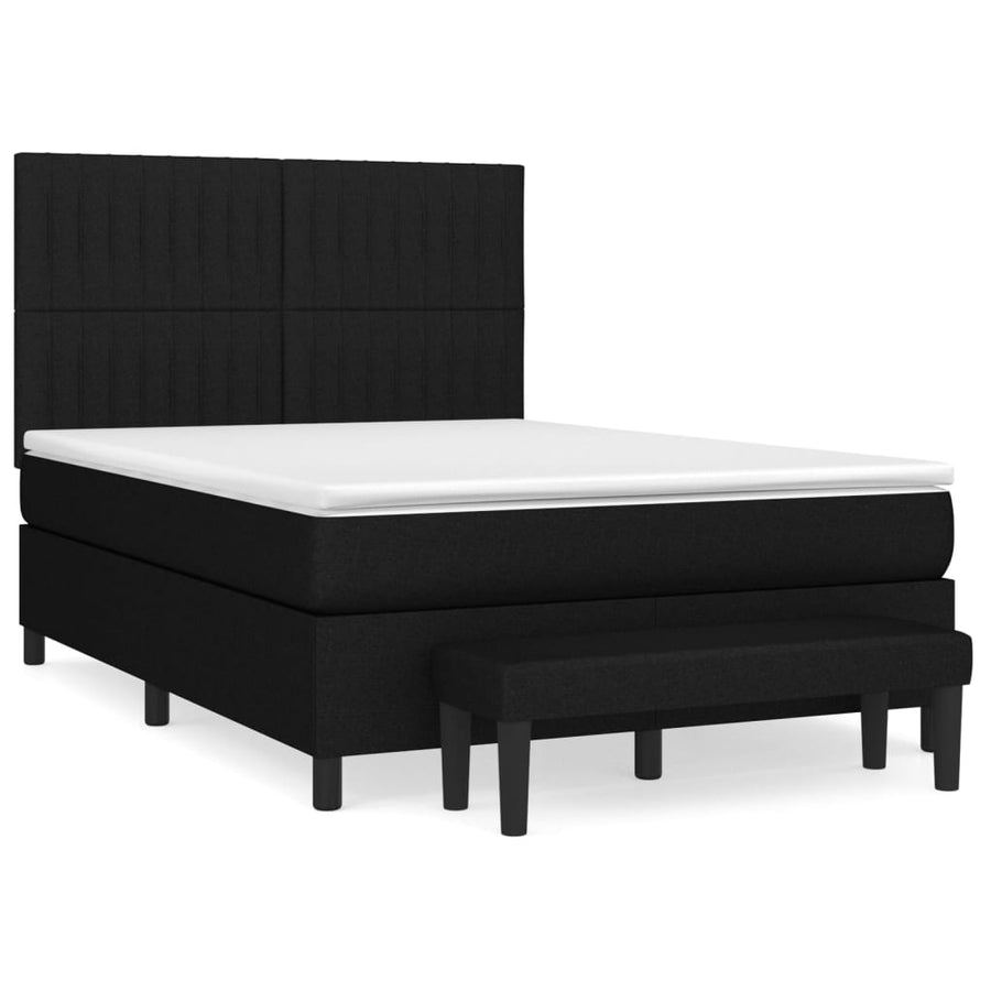 Boxspring Met Matras Stof Zwart 140 x 190 cm Verticale strepen