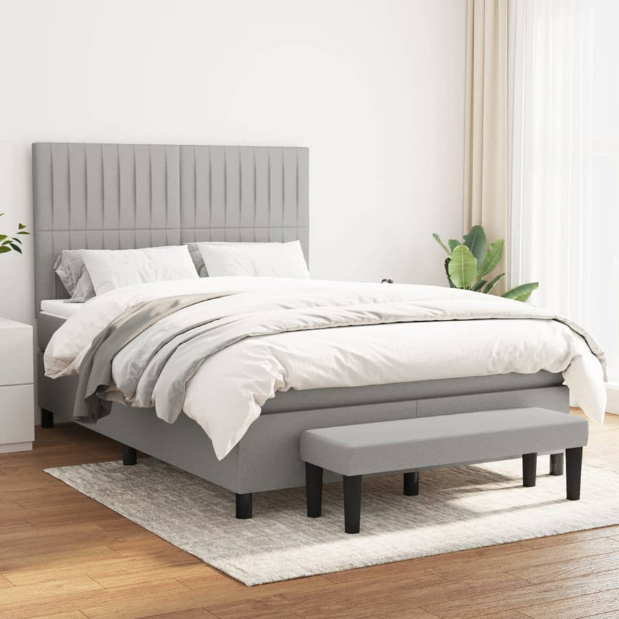 Boxspring Met Matras Stof Lichtgrijs 140 x 200 cm Verticale strepen