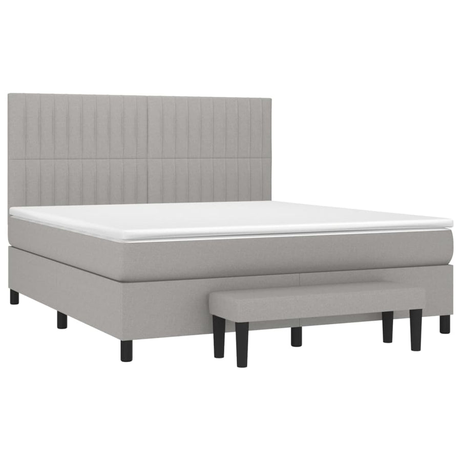 Boxspring Met Matras Stof Lichtgrijs 160 x 200 cm Verticale strepen
