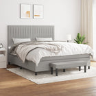 Boxspring Met Matras Stof Lichtgrijs 160 x 200 cm Verticale strepen