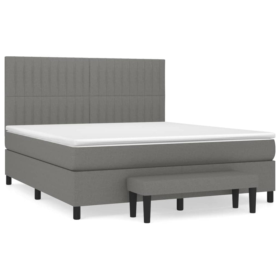 Boxspring Met Matras Stof Donkergrijs 160 x 200 cm Verticale strepen