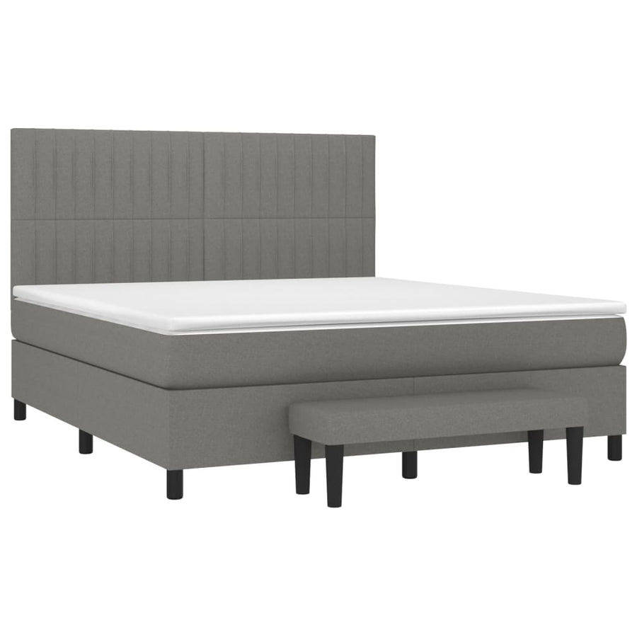 Boxspring Met Matras Stof Donkergrijs 160 x 200 cm Verticale strepen