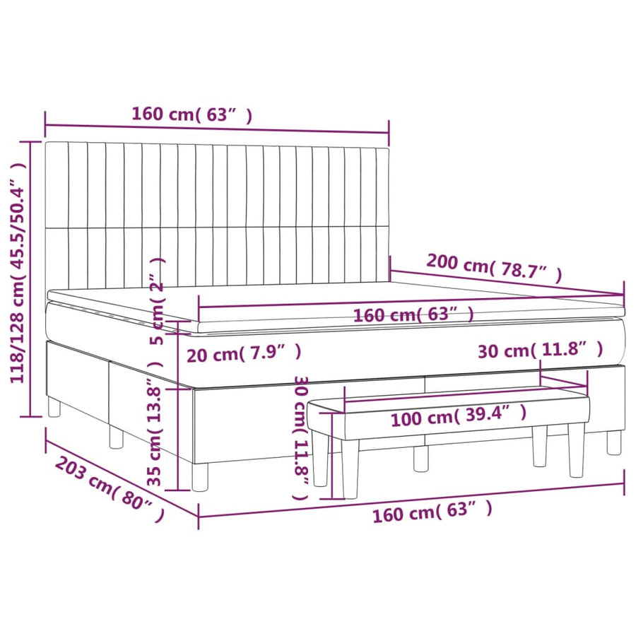 Boxspring Met Matras Stof Donkerbruin 160 x 200 cm Verticale strepen