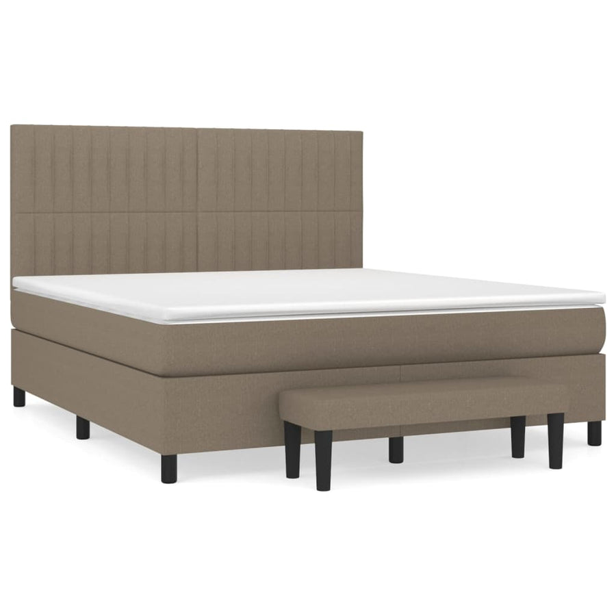 Boxspring Met Matras Stof Taupe 160 x 200 cm Verticale strepen